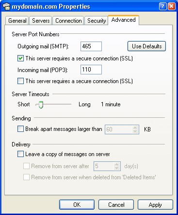 bellsouth email settings pop3 security type ssl